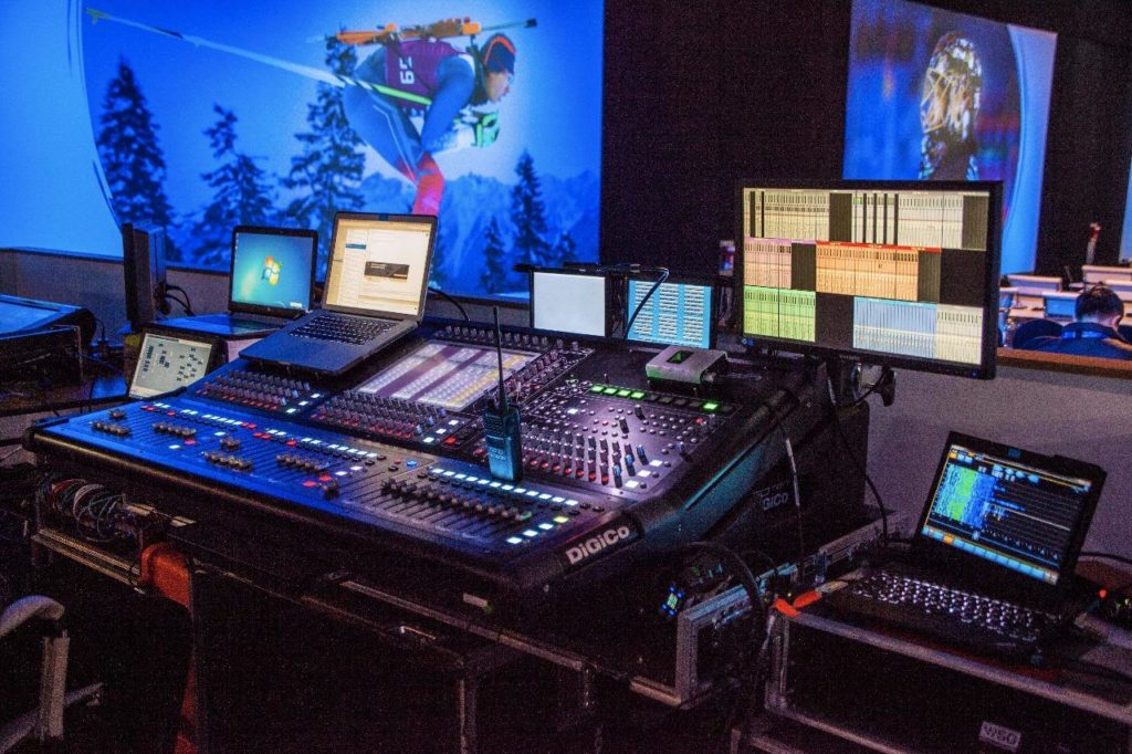 The mixing desk used to merge feeds from interpreter booths and feed delegaye receivers