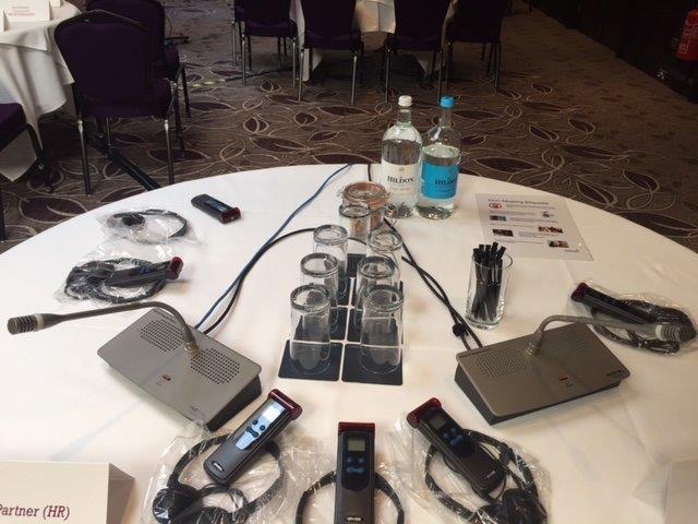 Microphones and delegate interpretation receivers. Suitable for use in EWC's and other conferences and meetings