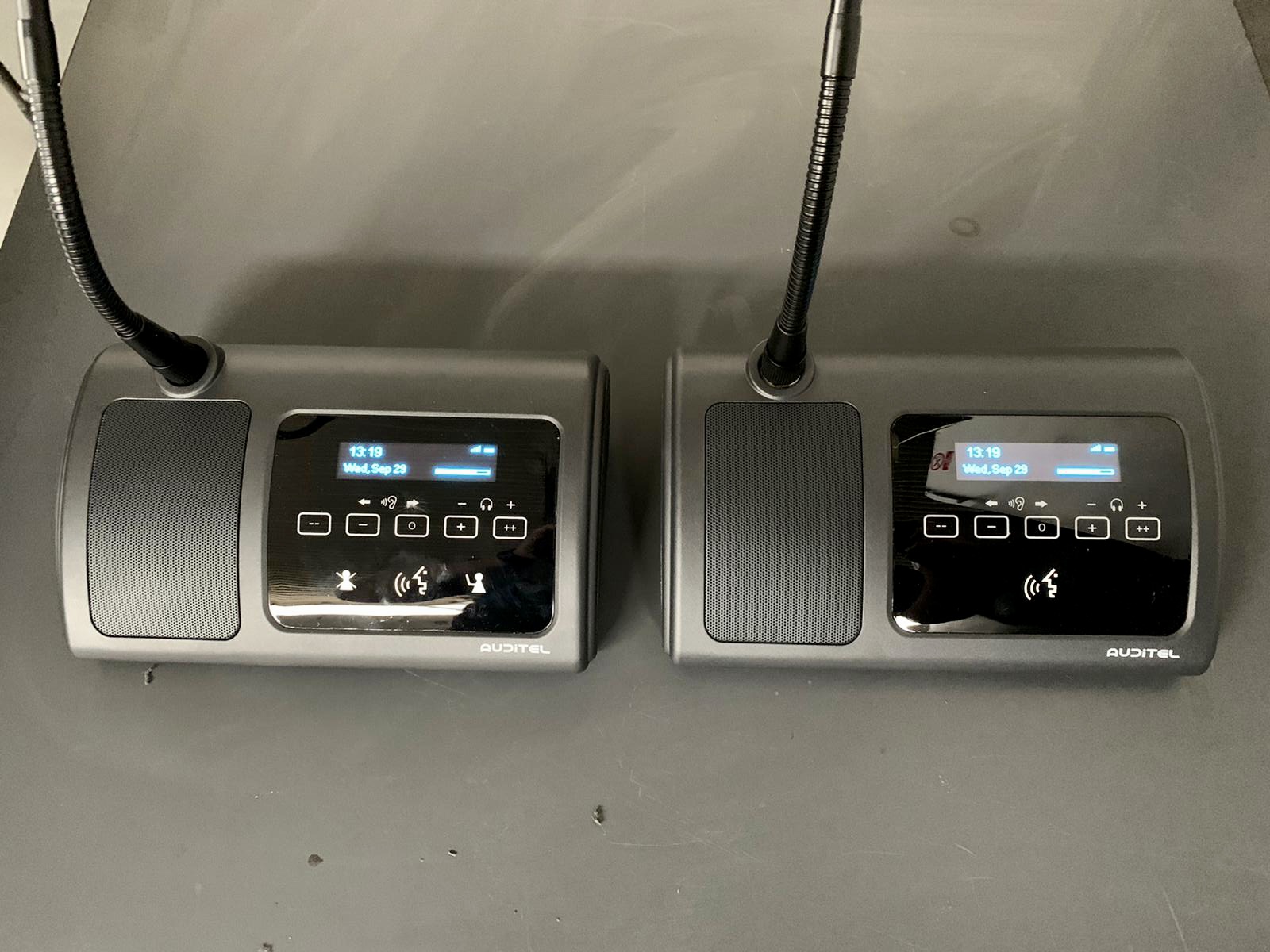pair of Auditel wireless conference mics